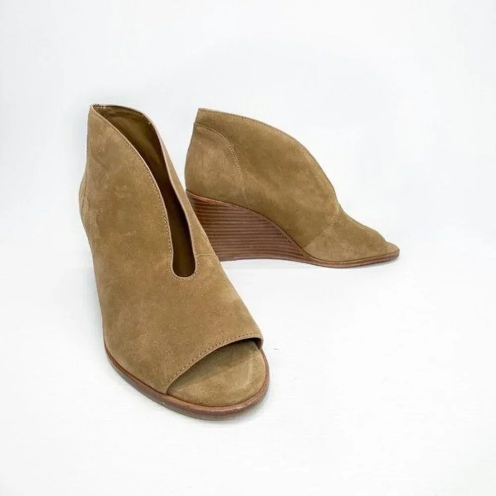1.STATE Eren‎ Wedge Pump Bootie Caramel Brown Suede Open Toe Cutout 10